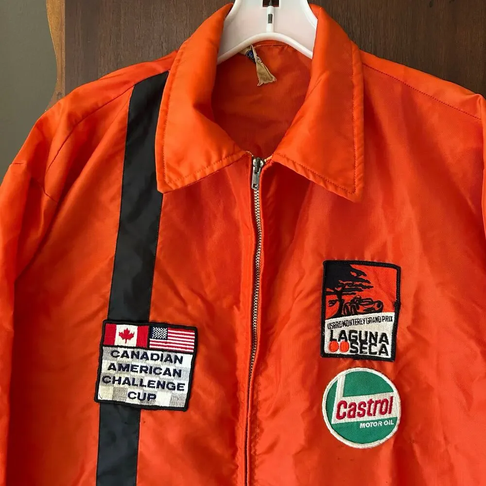 Vintage Bowlers uniform Jacket Orange Black Stripe Sz Large Canada American cup - Picture 2 of 11